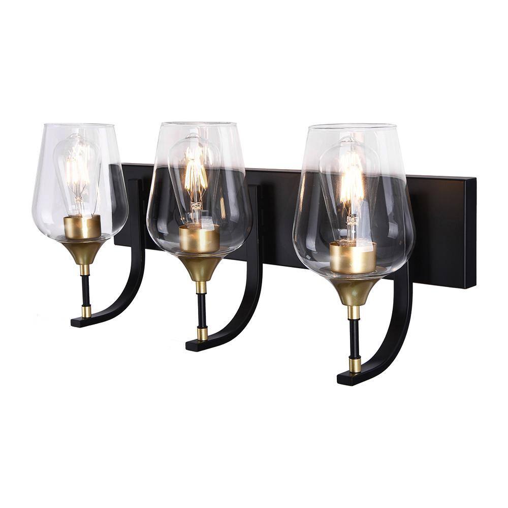 HUOKU VOTOS 22.8 in. Transitional 3 Light Black and Gold Vanity Light