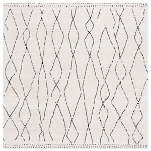 Melody Ivory/Black 7 ft. x 7 ft. Abstract Diamond Square Area Rug