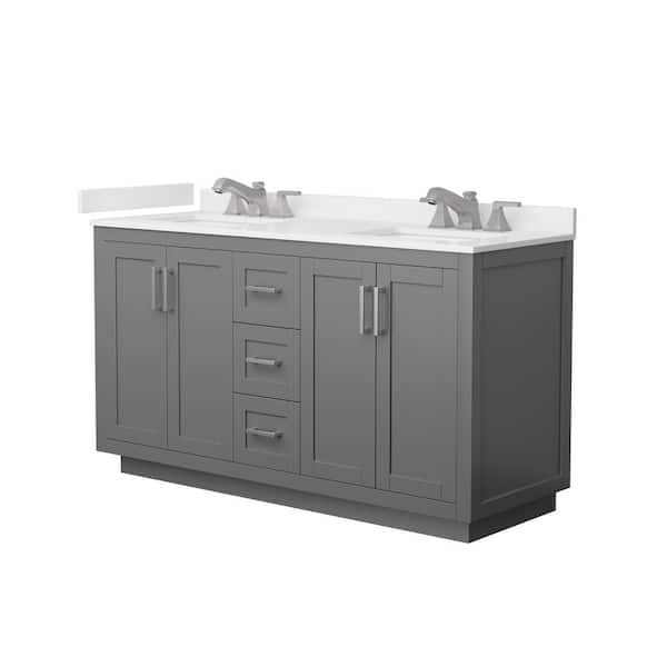Wyndham Collection Miranda 60 in. W x 22 in. D x 33.75 in. H Double Bath Vanity in Dark Gray with White Qt. Top