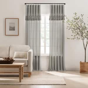 Lucinda Drop Cloth  Grey Solid Cotton 50 in. W x 63 in. L Light Filtering Single Ring Top Panel