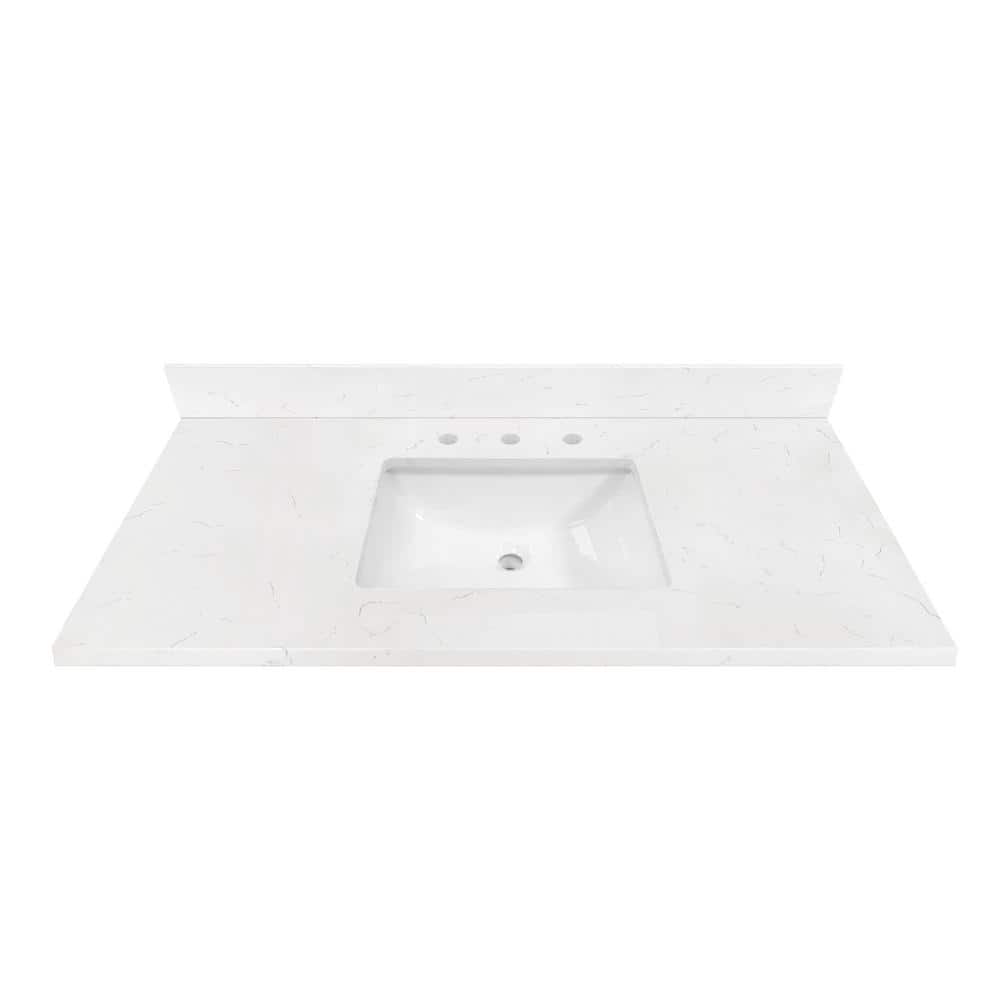 49 in. W x 22 in D Quartz White Rectangular Single Sink Vanity Top in Carrara White price history on PriceWatchPro