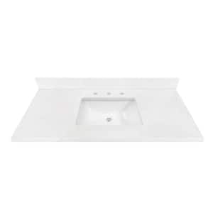 49 in. W x 22 in D Quartz White Rectangular Single Sink Vanity Top in Carrara Marble