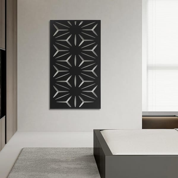 Decorative Outdoor Metal Privacy Screen Panel Flower Pattern in Black