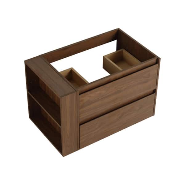 30 in. Wall Mounted Bath Vanity Cabinet without Top in Brown Oak with Soft Close Drawers and Adjustable Side Shelves