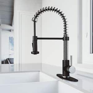 Edison Single Handle Pull-Down Sprayer Kitchen Faucet Set with Deck Plate in Stainless Steel and Matte Black