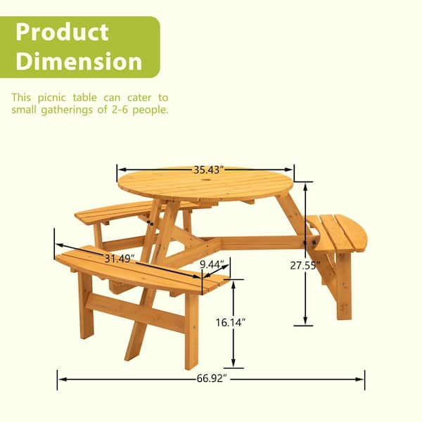 Size of discount 6 person table