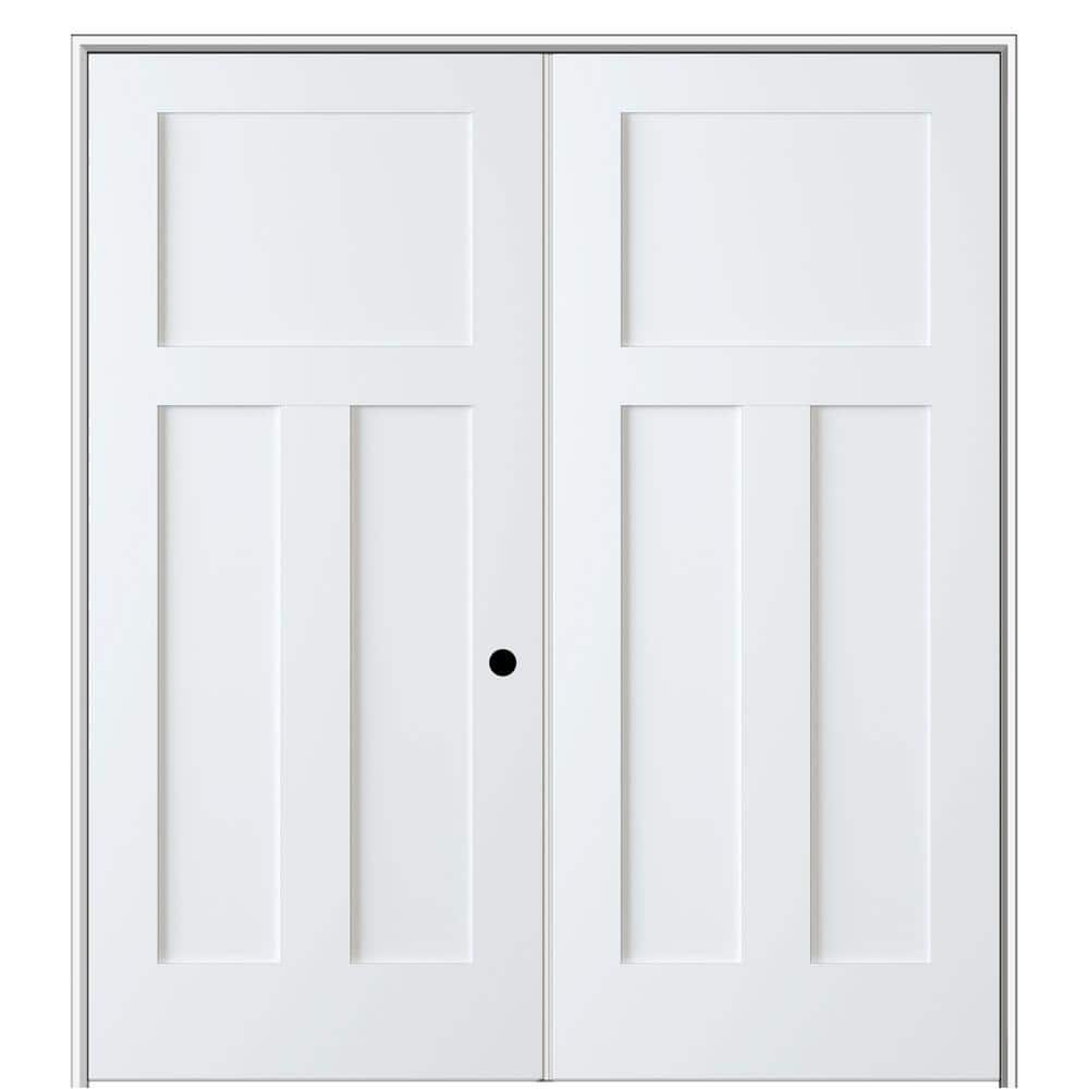 Primed Solid Core MDF French Door with Satin Nickel Hinges