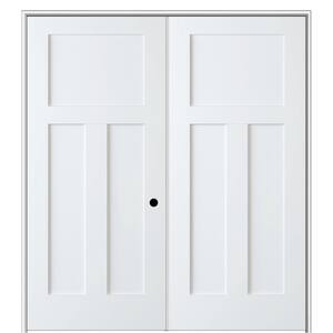 Shaker Flat Panel 36 in. x 80 in. Left Hand Active Solid Core Primed HDF Double Prehung French Door with 6-9/16 in. Jamb