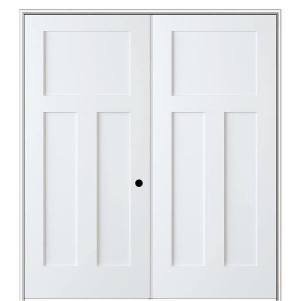 MMI Door Shaker Flat Panel 36 in. x 80 in. Left Hand Active Solid Core Primed HDF Double Prehung French Door with 6-9/16 in. Jamb