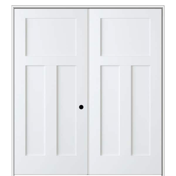 MMI Door Shaker Flat Panel 56 in. x 80 in. Left Hand Solid Core Primed Composite Double Prehung French Door with 4-9/16 in. Jamb