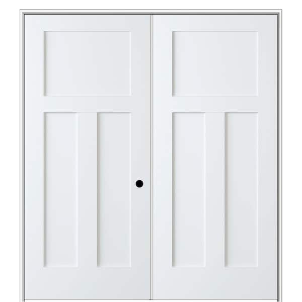 Shaker Flat Panel 64 in. x 80 in. Left Hand Solid Core Primed Composite Double Prehung French Door with 4-9/16 in. Jamb
