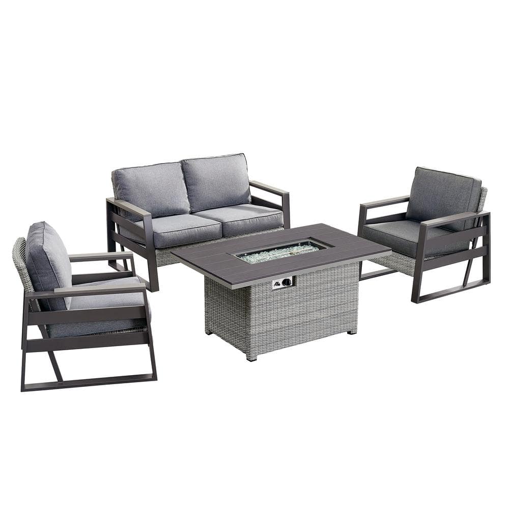 Aluminum Tricarico Outdoor 4-Piece Patio Set with 50000 BTU Firepit Gray Cu