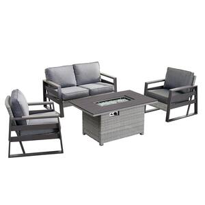 Aluminum Tricarico Outdoor 4-Piece Patio Set with 50000 BTU Firepit Gray Cushions
