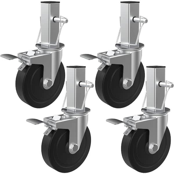 4 Pack Heavy Duty 5 Inch Rubber Scaffolding Casters with Dual Locking Brakes Square Stem for 6ft Baker Scaffold