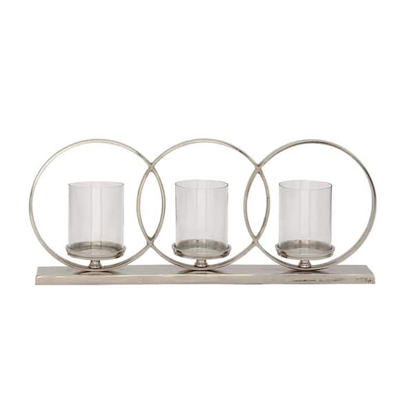 Litton Lane 11 in. Silver Aluminum Pillar 3 Plate Candelabra with 3 Candle Capacity