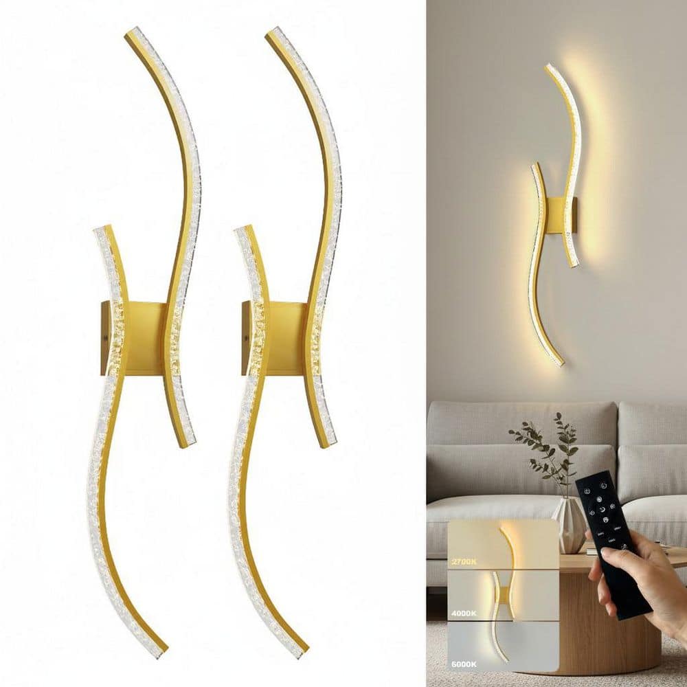 40 in. 2-Light Gold Wireless LED Wall Sconce, Stepless Dimming 2700K-6000K for Living Room, Hallway, Bedroom, 2-Pack price history on PriceWatchPro