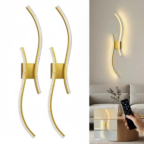 40 in. 2-Light Gold Wireless LED Wall Sconce, Stepless Dimming 2700K-6000K for Living Room, Hallway, Bedroom, 2-Pack