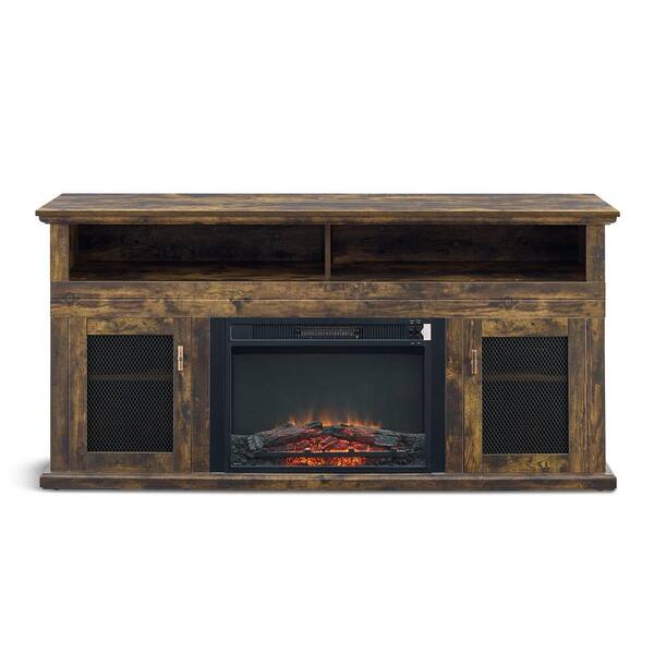 STICKON 64.5 in. W Rustic Brown TV Stand with 0-Drawer Fits TV's up to 65  in. with Electric Fireplace HYM-HD04280587 - The Home Depot