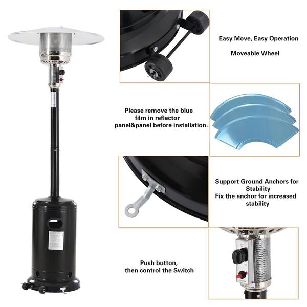 87 in. 48000 BTU Black Outdoor Garden Patio Heater Standing Propane Gas  Heater with Moving Wheels GM-LH-235 - The Home Depot