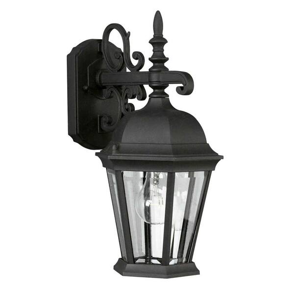 Forte Lighting 1-Light Outdoor Black Wall Lantern with Clear Beveled Glass Panels