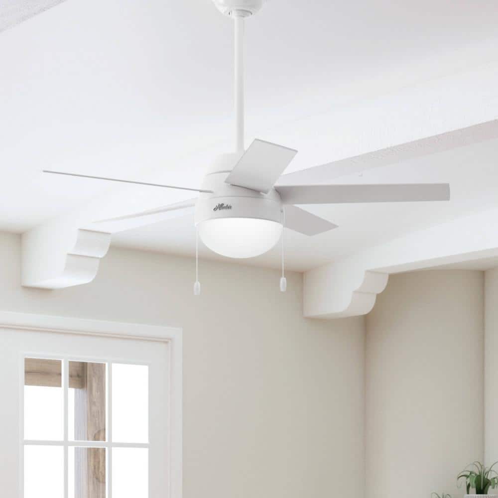 46" Fresh White and Natural Wood Ceiling Fan with LED Light