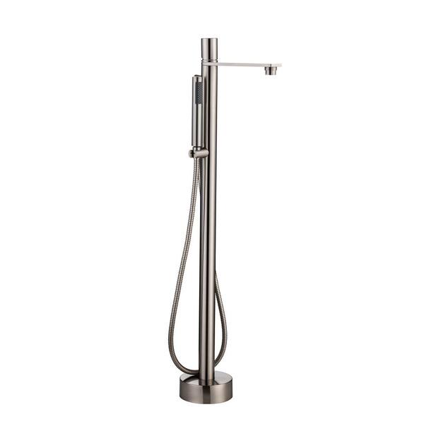 CASAINC 1-Handle Free Standing Floor Mount Waterfall Tub Filler Bathroom Tub Faucet with Handheld Shower in Brushed Nickel