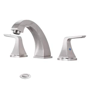 8 in. Widespread Double Handle Low Arc Bathroom Faucet with Pop Up Sink Drain in Brushed Nickel