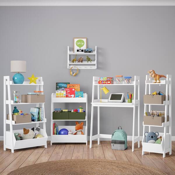 RiverRidge Home 24 in. Wide White Ladder Shelf Toy Organizer and