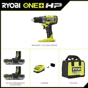 ONE+ HP 18V Brushless Drill/Driver w/ (2) 2.0 Ah HP Batteries, Charger, Bag, Dual Port Charger, 4.0 & 2.0 Ah Batteries
