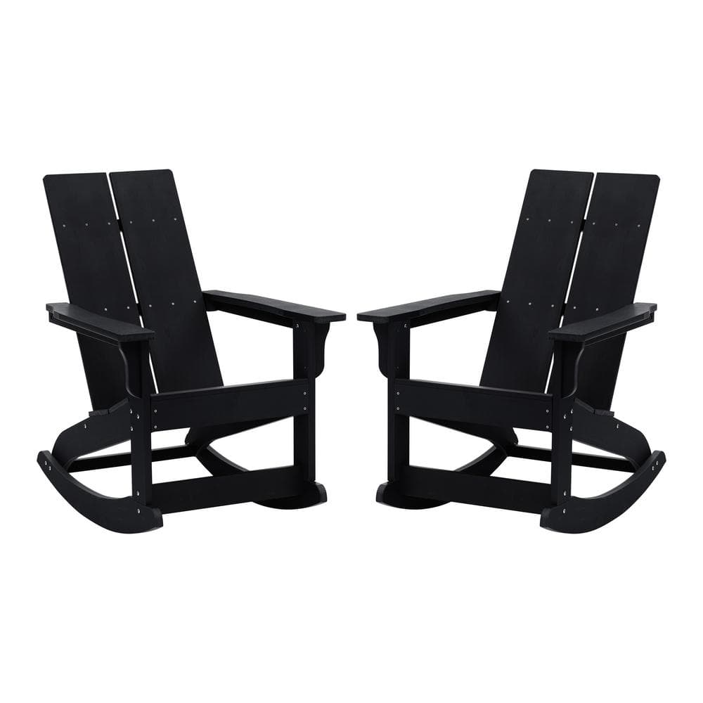 TAYLOR + LOGAN Black Plastic Outdoor Rocking Chair in Black Set of 2 RO