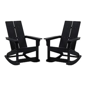 Black Plastic Outdoor Rocking Chair in Black Set of 2