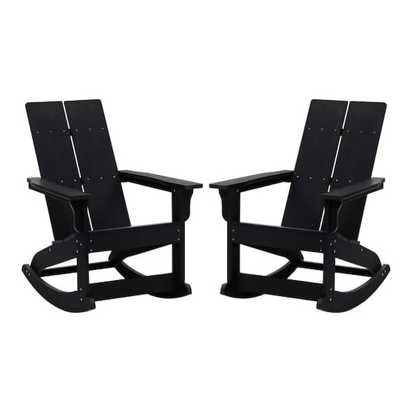 TAYLOR + LOGAN Black Plastic Outdoor Rocking Chair in Black Set of 2