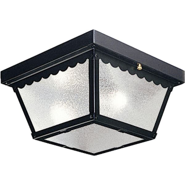 2-Light Matte Black Textured Glass Traditional Outdoor Ceiling Light