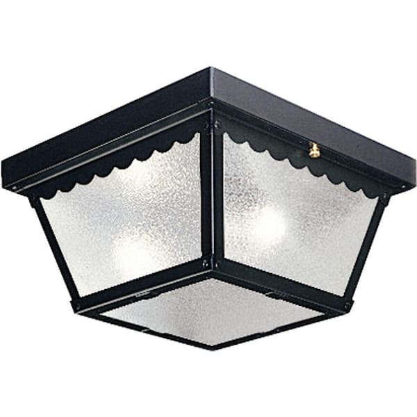 Progress Lighting 2-Light Matte Black Textured Glass Traditional Outdoor Ceiling Light