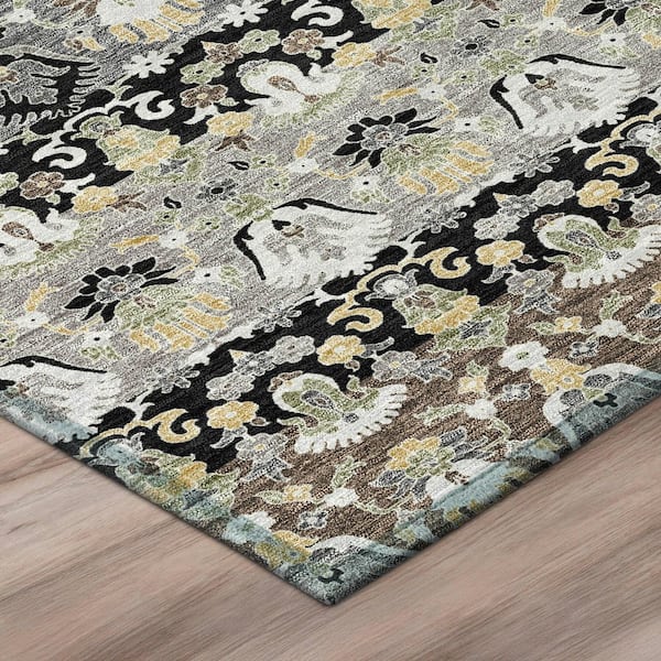 Chantille Machine Washable Indoor/Outdoor Abstract ACN2993 Black 8 ft. x 10 ft. Area Rug