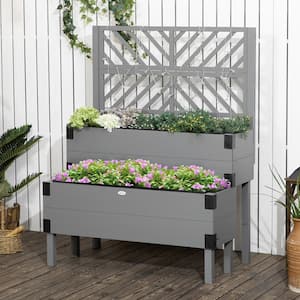 55 in. x 42.5 in. Raised Garden Bed with Trellis, 2 Tier Wooden Elevated Planter Box with Legs and Metal Corners