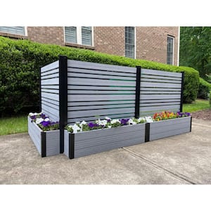 Florence 3.7 ft. x 3.8 ft. x 1 ft. Ash Freestanding WoodTek Vinyl Privacy Screen and Planter Box Kit
