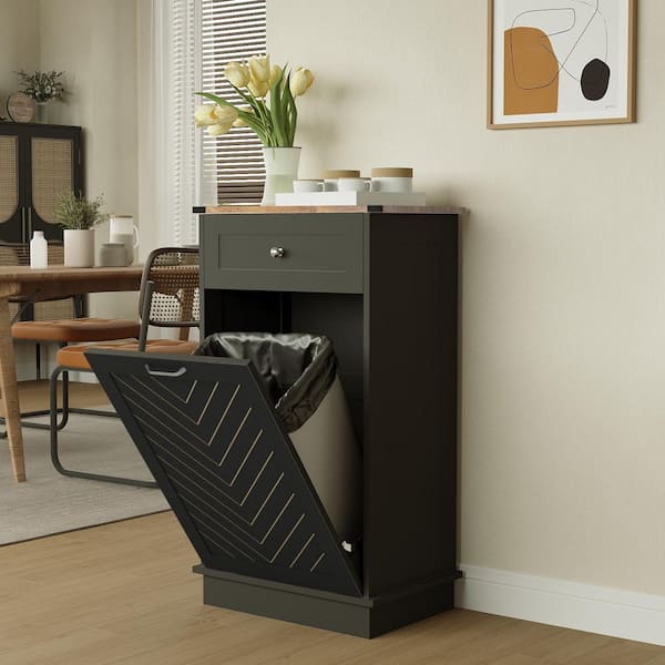 20.5 in. W x 13.5 in. D x 36 in. H in Black MDF Assemble Pull Out Kitchen Cabinet with Drawer Recycling Trash Cabinet