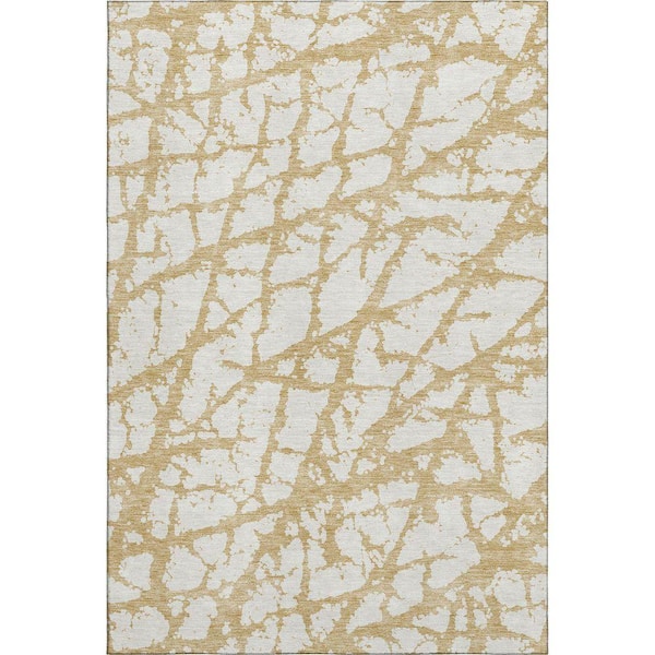Mayfield Premium Machine Washable Abstract AMF972 Gold 8 ft. x 10 ft. Area Rug