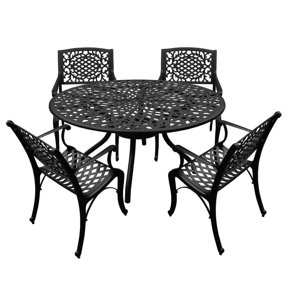 Oakland Living Black 5Piece Round Aluminum Mesh Outdoor Dining Set with 4Chairs 19232777(4
