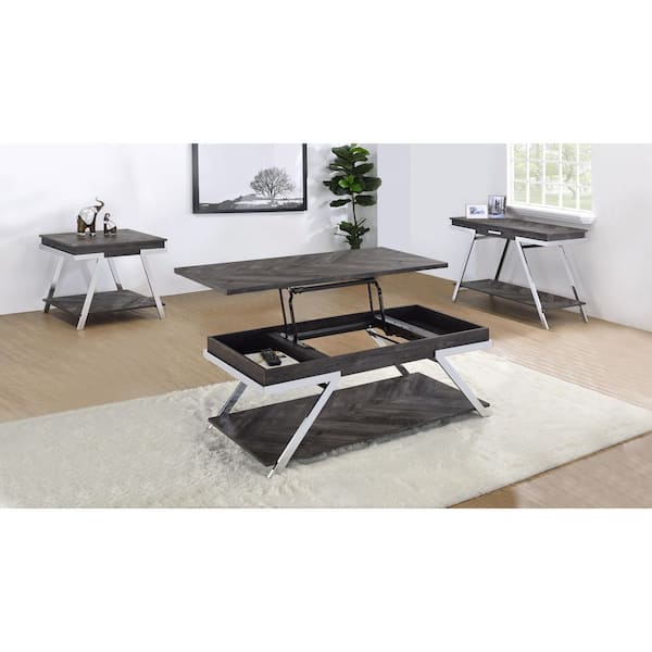 Roma 47 in. Brown Wood Rectangle Coffee Table and 2 End Tables