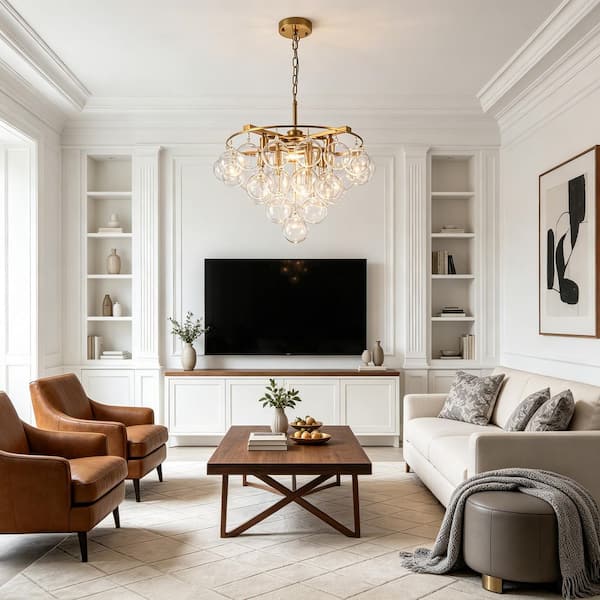 TinHon Modern Gold 8-Light Bubble Chandelier, Glass Globe Pendant