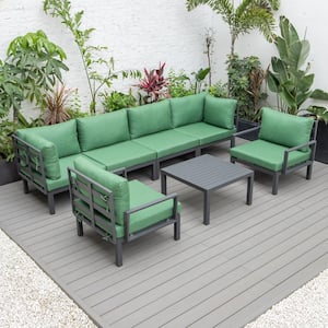 Hamilton 7-Piece Aluminum Modular Outdoor Patio Conversation Seating Set With Coffee Table & Cushions in Green