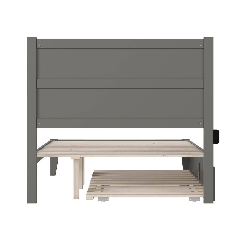 Gray Full Platform Bed with Trundle and Charging Station