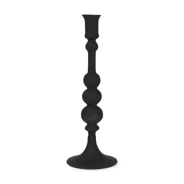 12 in. Black Glass Tabletop Taper Candlestick