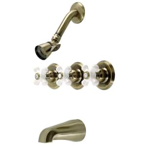 Victorian Triple Handle 1-Spray Tub and Shower Faucet 2 GPM with Corrosion Resistant in Antique Brass