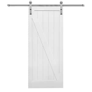 36 in. x 84 in. Primed Z-Plank MDF Sliding Barn Door with Hardware Kit