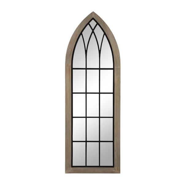 Lirago Mid-Century Arch 21 in. W x 64 in. H Wood Framed European-style Window Pane Wall Mirror In Charcoal