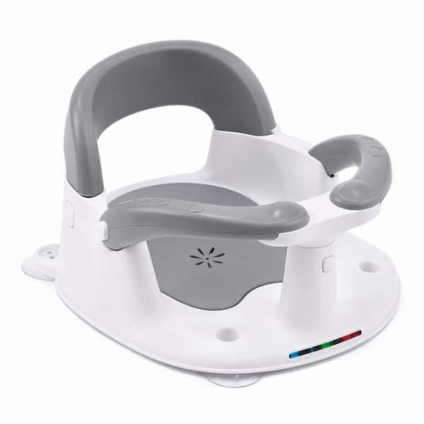 Gray Polypropylene Baby Shower Chair with Temperature Alert, Open Backrest and Armrest for Babies 6 to 24 Months