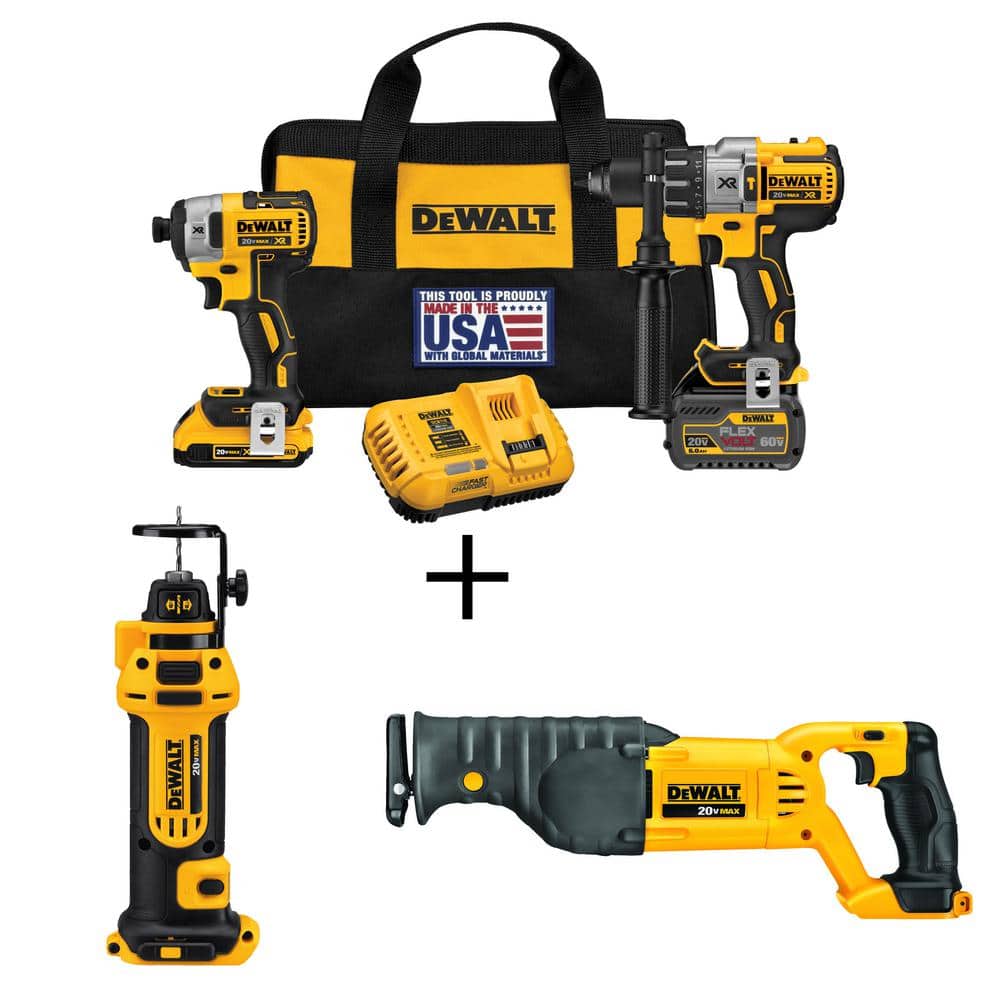 DEWALT 20V MAX Cordless Brushless Combo Kit, Reciprocating Saw, Drywall